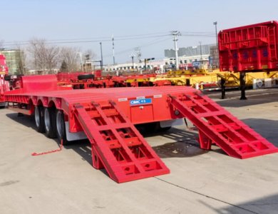 CIMC 3 Axles 50T Lowbed Trailer for Transporting Excavator