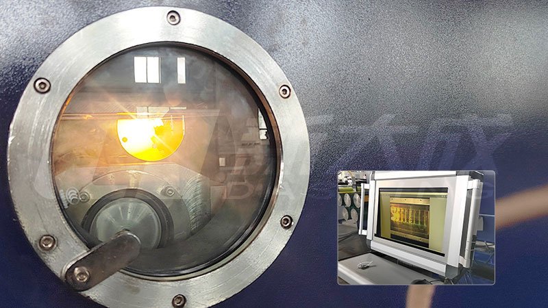 The stretching oven features a visible small window and an electronic large window, allowing for a thorough observation of the production process of PET packaging bands.